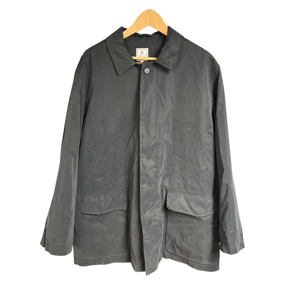 Peter Millar Coat Mens XL Black Overcoat‎ Trench Coat Belseta Lined Nylon Jacket